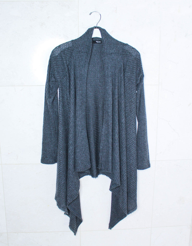 Michael Lauren Vasco Wrap Cardigan in Black Charcoal Waffle - SWANK - Tops - 1