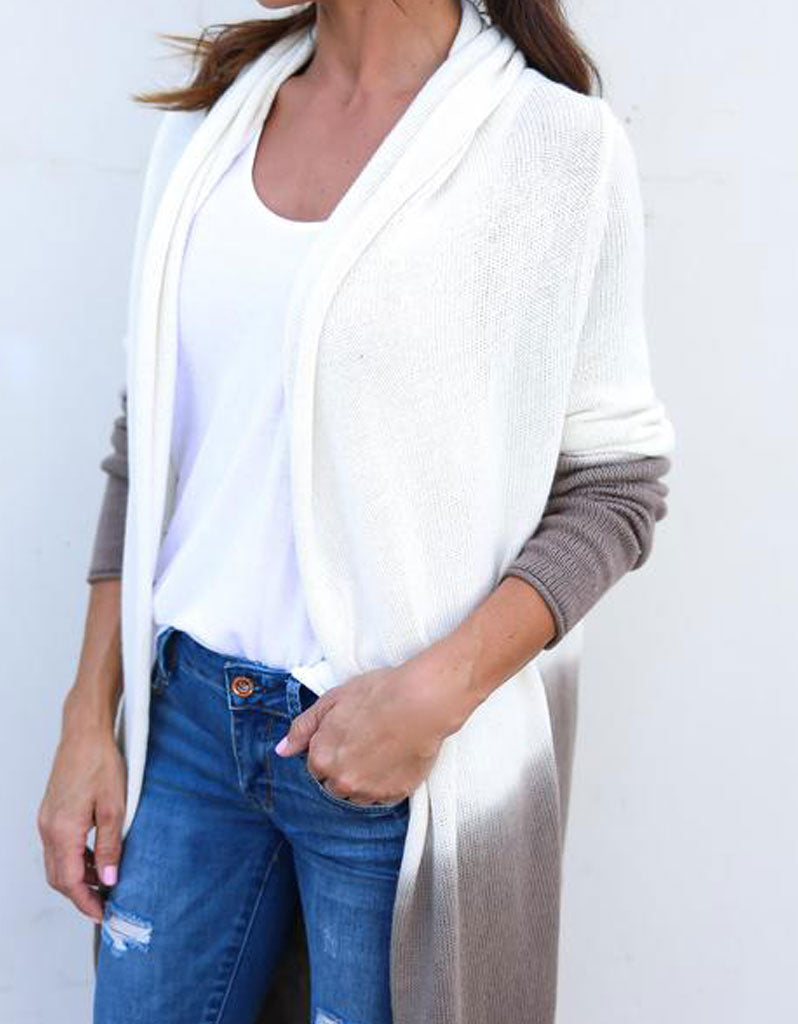 Game Changer Ombre Cocoon Cardigan in White/Taupe