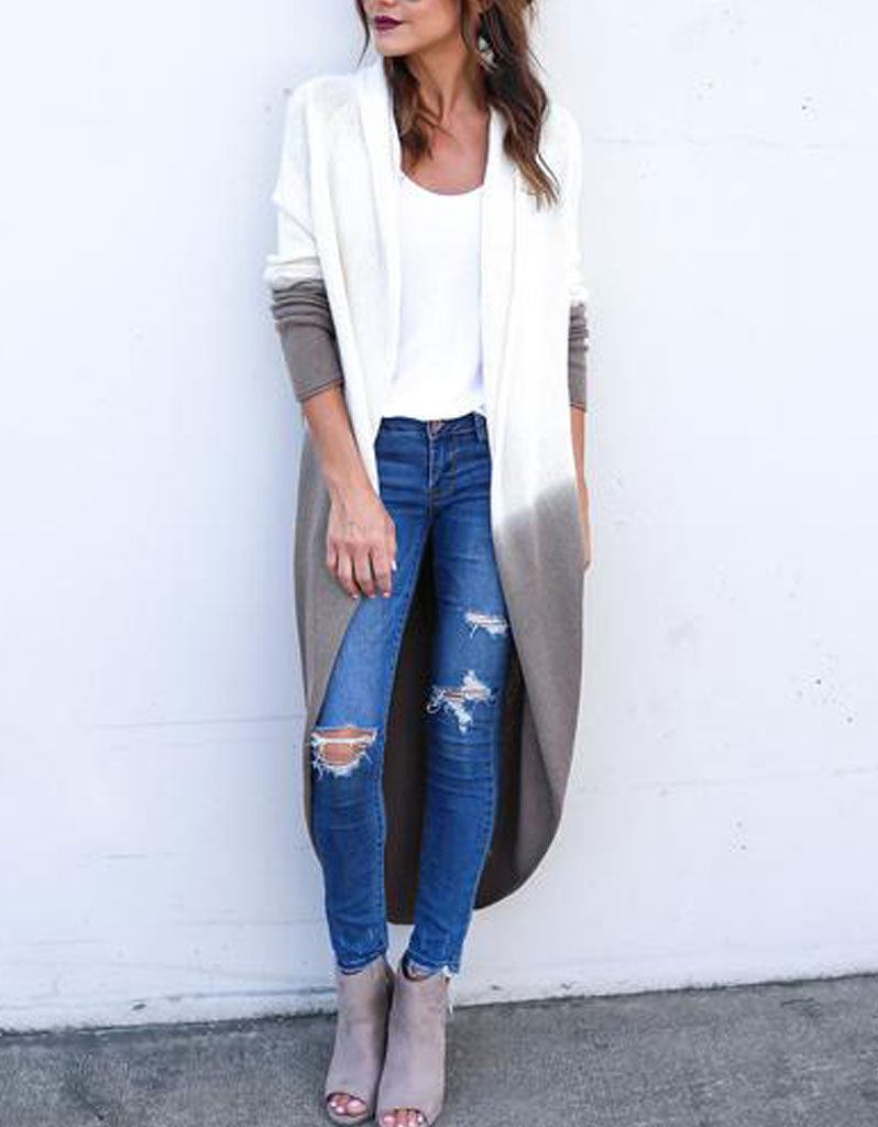 Runway Vagabond Ombre Cocoon Cardigan in White/Taupe | Ombre Duster ...
