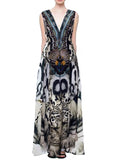 Shahida Parides White Tiger V-Neck Embellished Dress in Bright White - SWANK - Dresses - 2