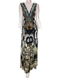 Shahida Parides White Tiger V-Neck Embellished Dress in Bright White - SWANK - Dresses - 8