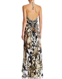 Shahida Parides White Tiger V-Neck Embellished Dress in Bright White - SWANK - Dresses - 4