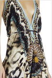 Shahida Parides White Tiger V-Neck Embellished Dress in Bright White - SWANK - Dresses - 6