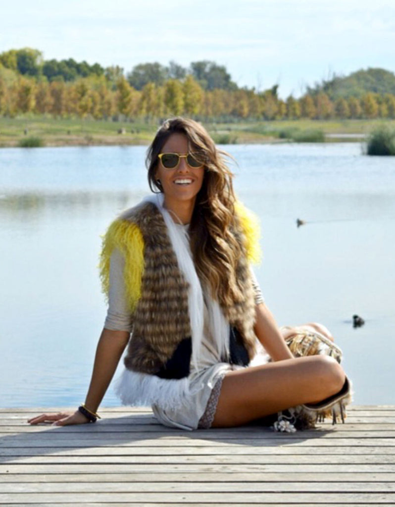 Fur Vest w/ Multi Color Fur Combo - SWANK - Outerwear - 3