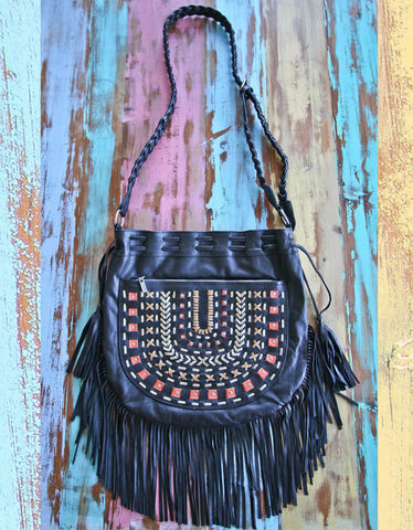 Capazonia Fidji Mini Fringe Clutch in Black Snakeskin