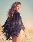 Earth Angel Jacket with Fringe in Black w/ Multicolor Stitching - SWANK - Jackets - 4