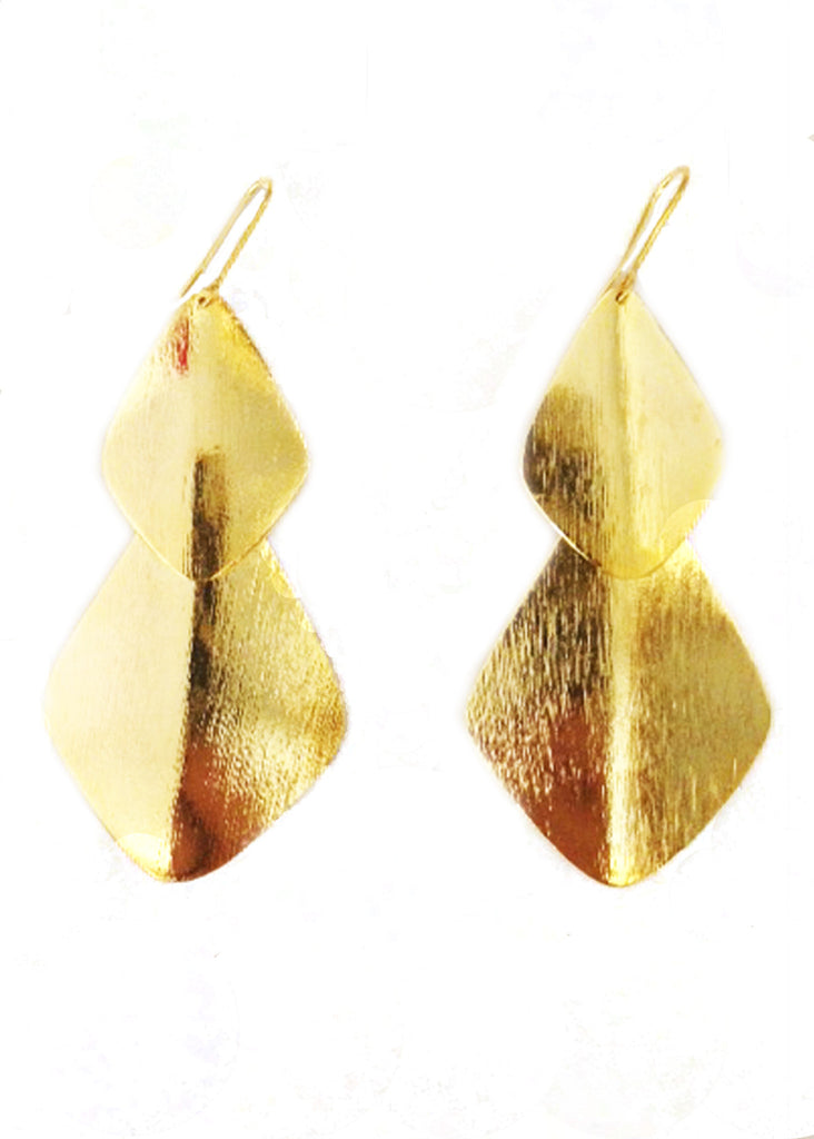 Double Bent Leaf Chandelier Earrings in Gold - SWANK - Accessories - 2