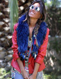 Fur Collar w/Tassels in Blue - SWANK - Outerwear - 2