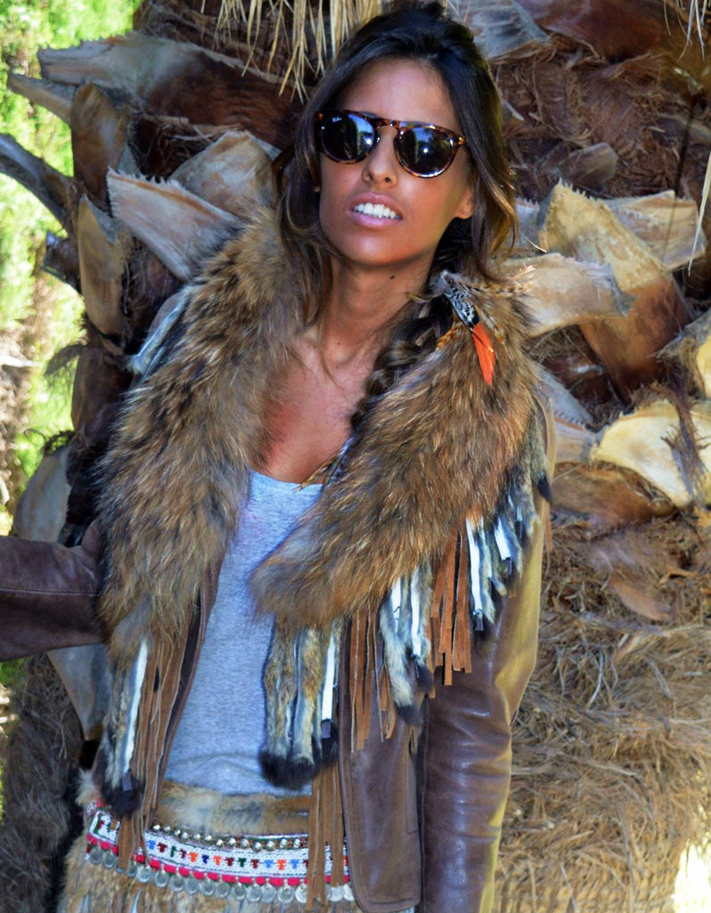 Tan Fur Collar w/Fringe - SWANK - Outerwear - 1