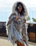 "The Emily" Cream Fringe and Fur Hooded Poncho - SWANK - Outerwear - 3