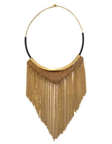 Fiona Paxton Light Beaded Statement Pendant Necklace w/ Leather Fringe