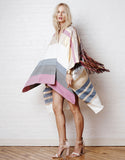 Harare Sucuc Fringe Long Kimono in Pink/White/Gold - SWANK - Outerwear - 1
