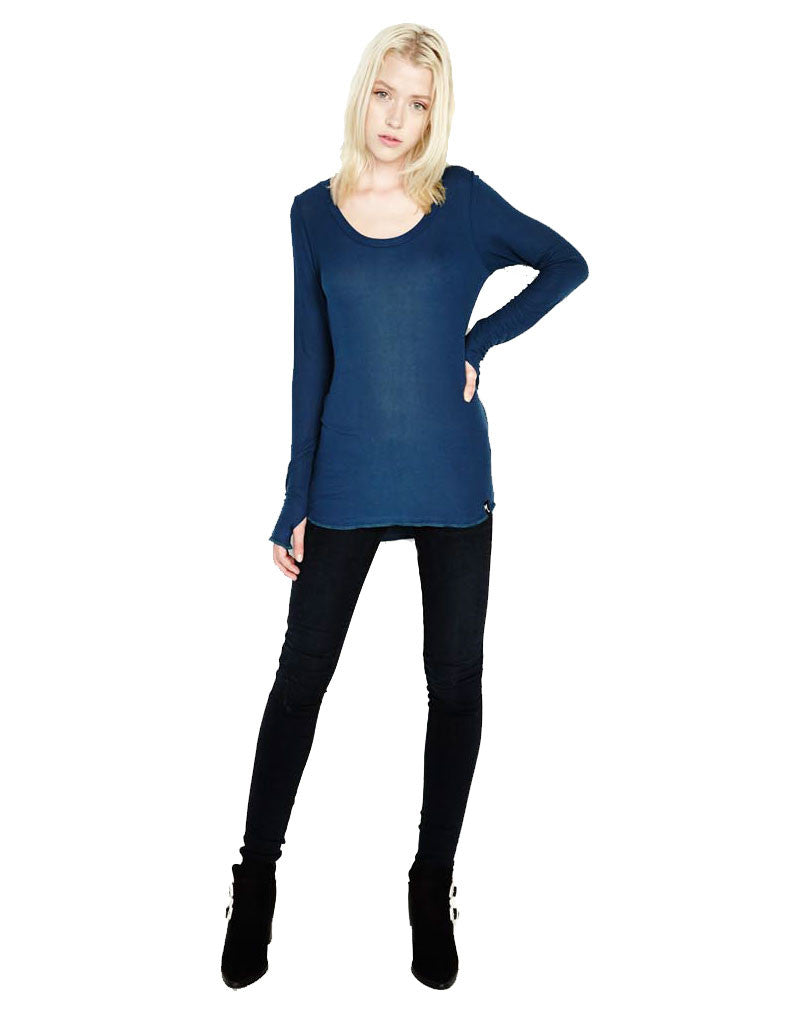 Michael Lauren Heller L/S Fitted Scoop Neck Top in Sea Blue - SWANK - Tops - 2