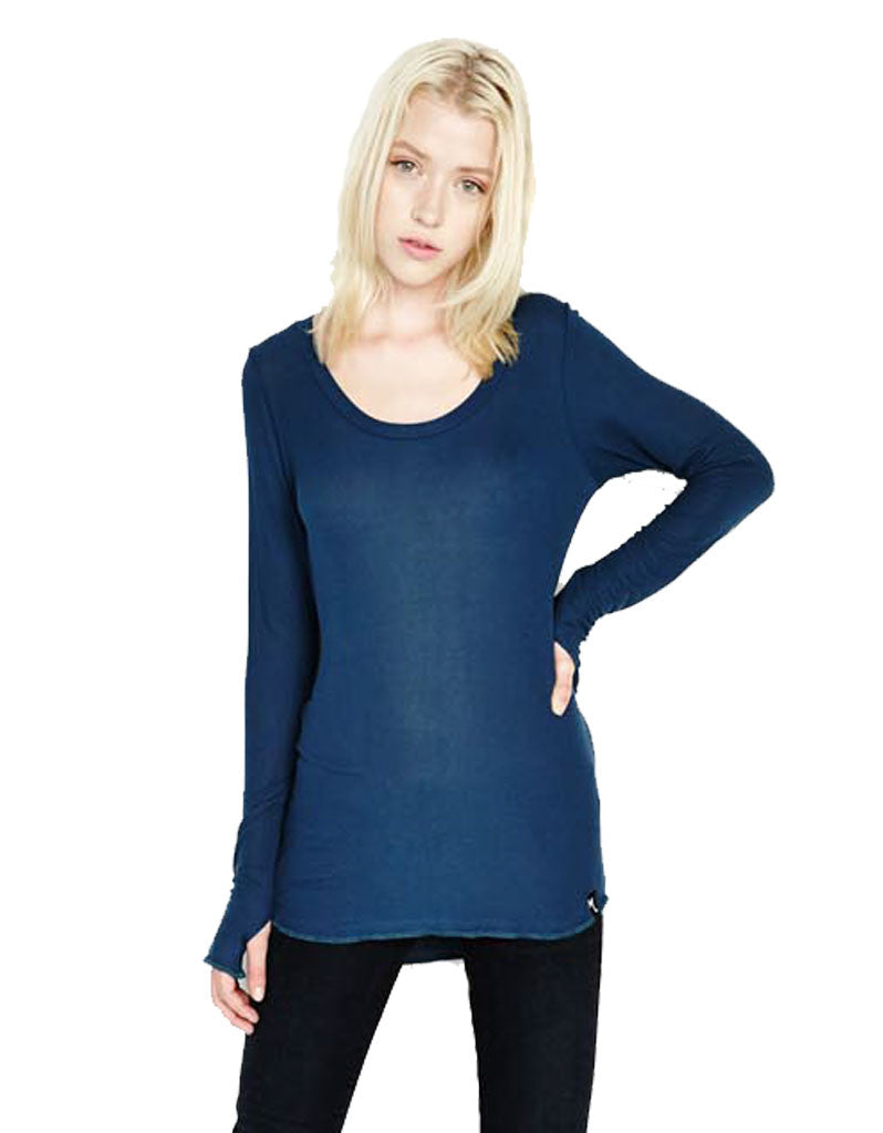 Michael Lauren Heller L/S Fitted Scoop Neck Top in Sea Blue - SWANK - Tops - 1