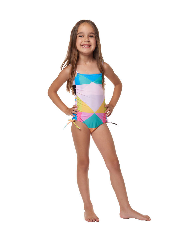 Mara Hoffman Kids Diamond Tie One Piece in Aqua - SWANK - Swimwear - 1