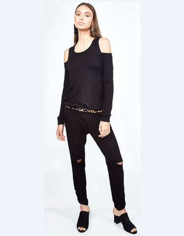 Michael Lauren Ox Open Shoulder Top in Black