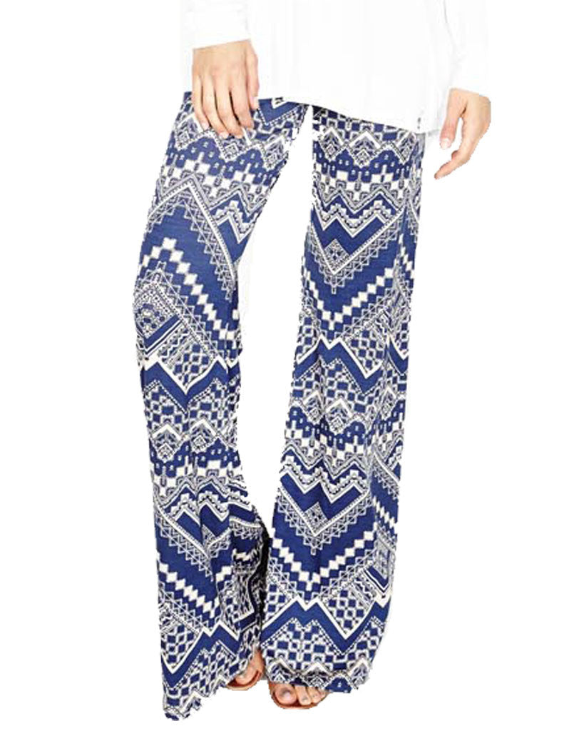 Michael Lauren Derby Wide Leg Pant in Blue Zig Zag - SWANK - Pants - 2