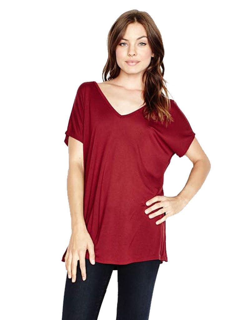 Michael Lauren Dov Oversized Double V-Neck Tee in Rouge - SWANK - Tops - 1