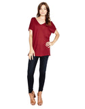 Michael Lauren Dov Oversized Double V-Neck Tee in Rouge - SWANK - Tops - 2