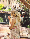 Suede Vest with Fringe in Latte w/ Multicolor Stitching - SWANK - Vest - 1