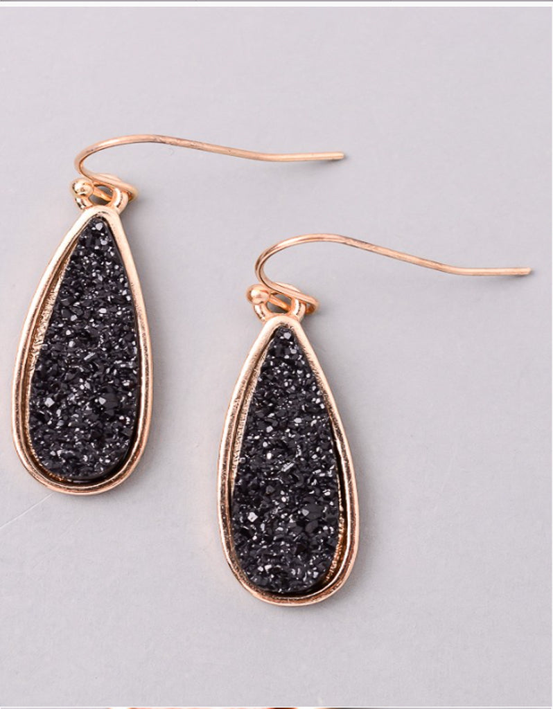 Vintage Snoot Moonlight Druzy Drop Earrings in Black