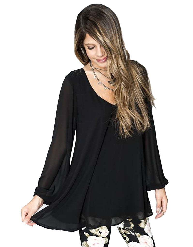 Show Me Your MuMu Donna Michelle Tunic in Black Chiffon - SWANK - Tops - 1