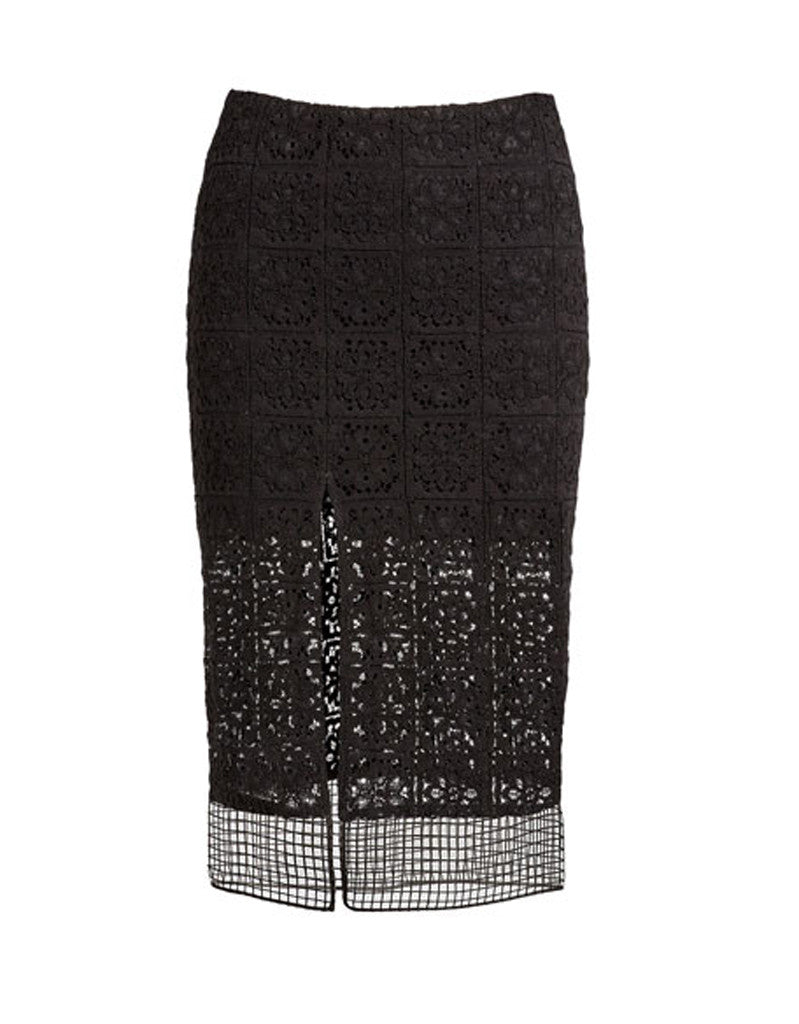 Alexis Oli Skirt w/Slits in Black Organza Lace Embroidery - SWANK - Skirts - 2