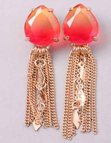 Vintage Snoot Stone Tassel Earrings in Red