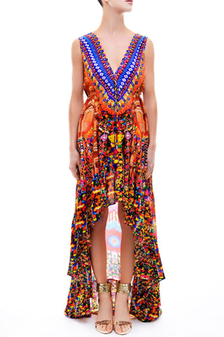 Shahida Parides V-Neck Embellished Hi-Low Dress in Heritage