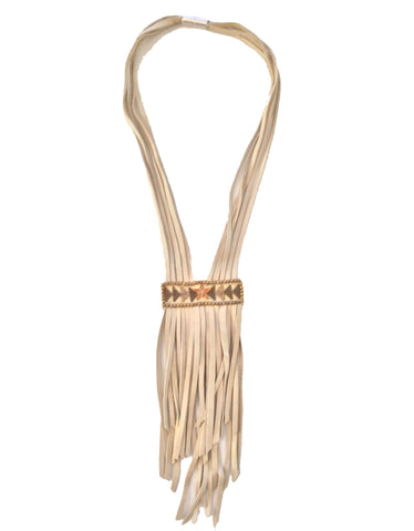 Fiona Paxton Light Beaded Statement Pendant Necklace w/ Leather Fringe