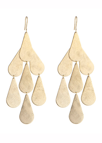 Silver Luxury Double Bent Leaf Chandelier Earrings